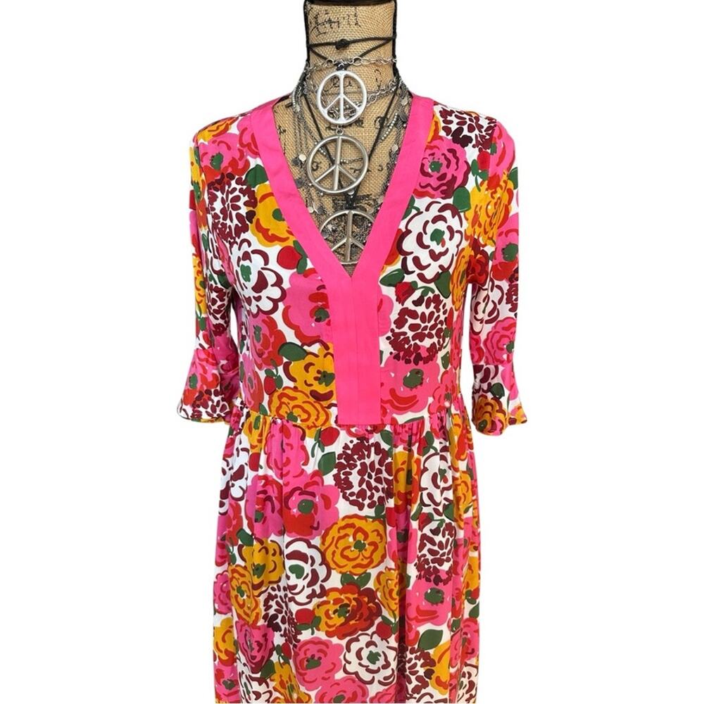 Kate Spade New York Pink Multicolored Floral Print Lightweight Caftan Size XS/S - Picture 4 of 14
